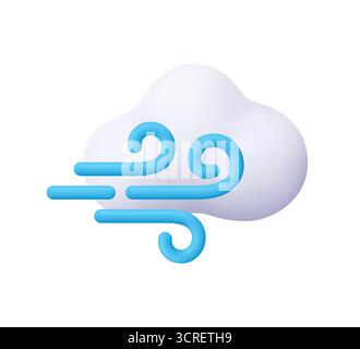 White cloud with blue wind swirl lines. Climate, weather, meteorology and forecast concept. 3d vector icon. Cartoon minimal style. Stock Vector