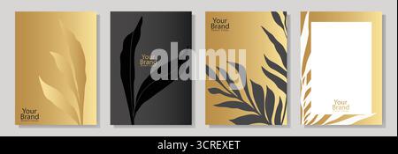 Foliage wedding invitation card template design, brown Cordyline fruticosa Firebrand plant on dark grey, Foliage wedding invitation card template. Stock Vector