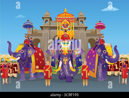 Mysore Dasara Elephant in Front of Palace Stock Vector