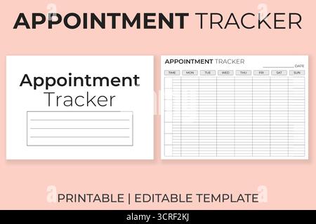 A Appointment Tracker Horizontal Template, Printable Daily and Weekly Time Log, Editable Schedule Organizer, KDP Interior Stock Vector