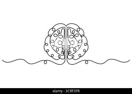 Human brain one line drawing continuous vector isolated on white minimalist style. Stock Vector