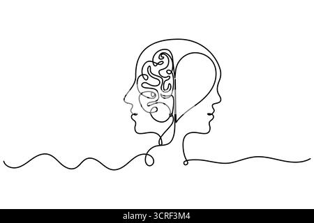 Human brain one line drawing continuous vector isolated on white minimalist style. Stock Vector