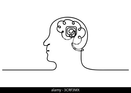 Human brain one line drawing continuous vector isolated on white minimalist style. Stock Vector