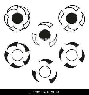 Abstract turbine symbols. Circular dynamic elements. Outline stroke graphic. Vector line icons. EPS 10. Stock Vector