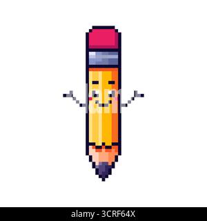 Pixel art Pencil Character game asset design Stock Vector