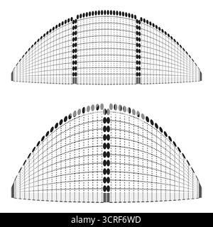 Abstract dome shapes. Grid wireframe design. Geometric vector illustration. Black white symmetry. EPS 10. Stock Vector