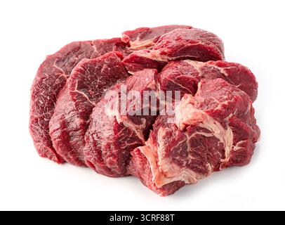 fresh raw sliced beef meat cuts isolated on white background Stock Photo
