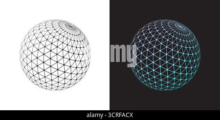 Abstract 3D spheres with wireframe mesh and gradient accents, perfect for technology, science, and futuristic digital concepts. Stock Vector