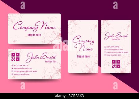 Stylish business card with soft pink tones and subtle grunge texture background. Perfect for modern professionals, fashion, and creative branding. Stock Vector