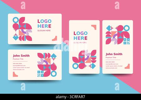A bold set of business card templates with geometric shapes and creative layout. Ideal for branding, personal identity, and stylish professional use. Stock Vector