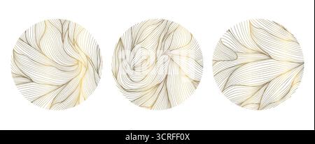 Elegant floral vector emblem, golden lines, circular ornaments, organic leaf patterns, Japanese design. Spa logos, cosmetic labels, wedding monograms Stock Vector