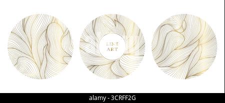 Elegant floral vector emblem, golden lines, circular ornaments, organic leaf patterns, Japanese design. Spa logos, cosmetic labels, wedding monograms Stock Vector