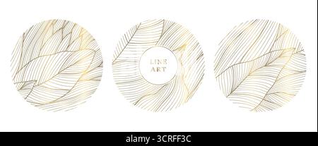 Elegant floral vector emblem, golden lines, circular ornaments, organic leaf patterns, Japanese design. Spa logos, cosmetic labels, wedding monograms Stock Vector