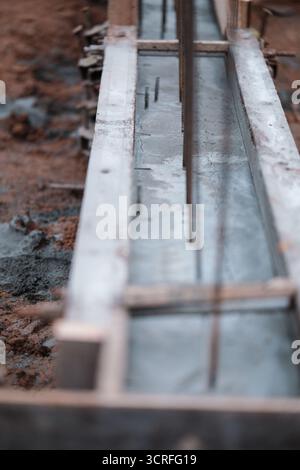 Construction of a concrete foundation for a house Stock Photo