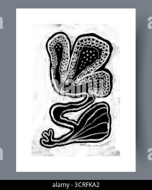 An Intricate and Detailed Abstract Floral Design Presented in a Striking Black and White Stock Vector