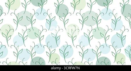 Pastel colors seamless pattern of silhouettes leaves and translucent rounds. Classic style ornament. Graceful ornate vintage background. Green curved Stock Vector