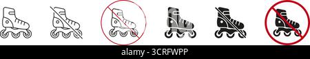 Roller Skates Allowed And Prohibited Icon Set. Inline Skating Permission And Restriction Symbol Collection. Recreational Activity And Safety Stock Vector