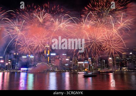 Fireworks exploding over Victoria Harbor on October 1, 2026 in Hong ...