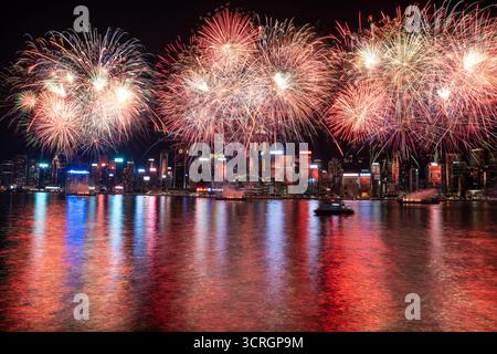 Fireworks exploding over Victoria Harbor on October 1, 2026 in Hong ...