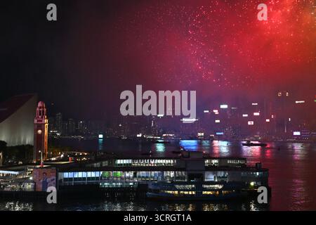 Fireworks exploding over Victoria Harbor on October 1, 2026 in Hong ...