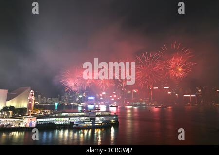 Fireworks exploding over Victoria Harbor on October 1, 2026 in Hong ...