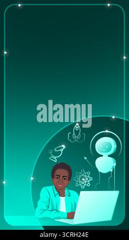 African boy with AI tutor in digital classroom with artificial ...