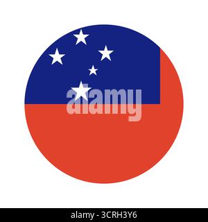 Samoa flag round emblem design element. Flag of Samoa badge, button. Samoa flag icon, sticker in a circle shape. Stock Vector