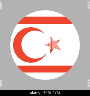 Northern Cyprus round country flag badge. Turkish Republic of Northern Cyprus flag circle icon. National Northern Cyprus circular button, banner Stock Vector