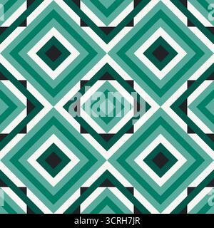 Viridian diamonds, colorful zigzags, diamonds, and optical illusion, seamless geometric vector pattern . Bold abstract design background, fabric, wall Stock Vector