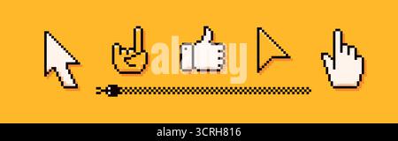 Pixel Y2K gestures, arrows, pointers and snake. Stock Vector