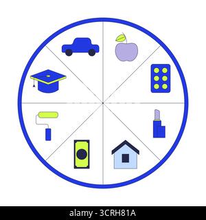 Budget allocation pie chart 2D cartoon object Stock Vector