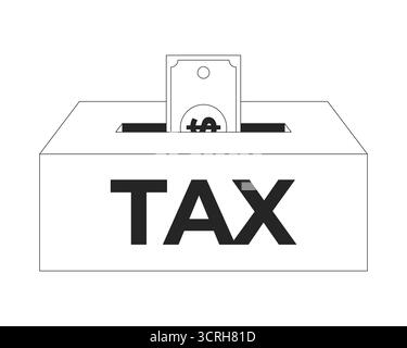 Dollar bill inserted into tax payment box 2D line object Stock Vector