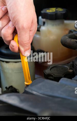 Check the oil level from the dipstick Stock Photo - Alamy