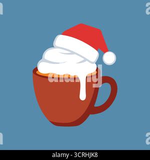 Festive christmas coffee with whipped cream and santa hat icon vector illustration Stock Vector
