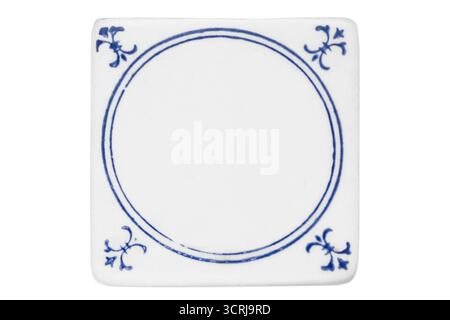 White and blue square ceramic tile isolated on white background Stock Photo