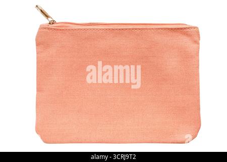 Peach color cotton fabric pouch with zipper isolated on white background Stock Photo
