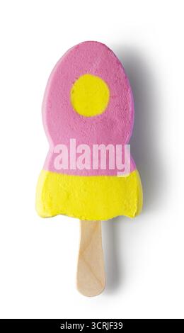 pink and yellow popsicle ice cream isolated on white background, top view Stock Photo