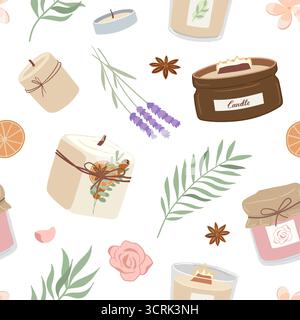 Seamless pattern with scented candles. Aromatherapy and relaxation flat vector illustration Stock Vector