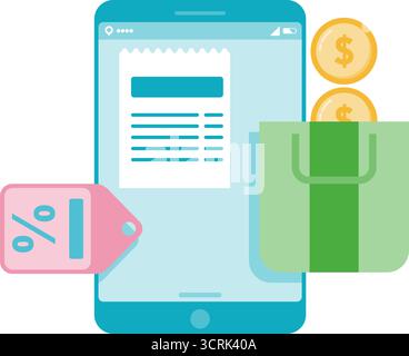 illustration of a smartphone displaying a shopping receipt Stock Vector