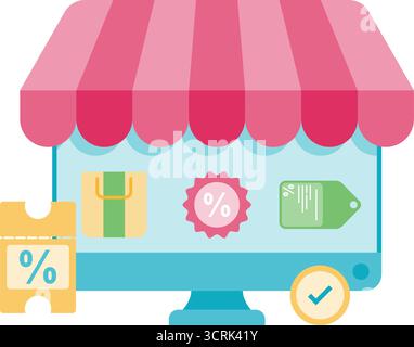 online shop illustration, discounts on purchases through the online store Stock Vector