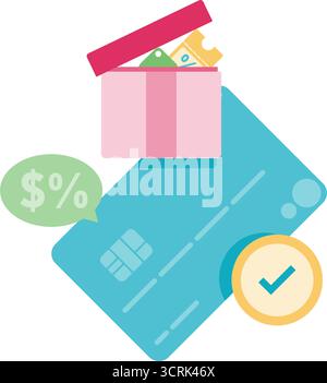 payment gifts using credit cards, credit cards and gift boxes Stock Vector