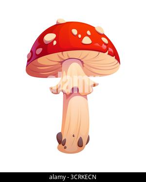Cartoon autumn fall season fly agaric or amanita mushroom with red cap and white spots. Isolated vector toxic poisonous fungus plant for witch potions, eerie symbol of Halloween, spooky folklore Stock Vector