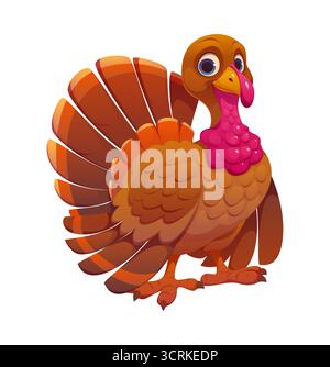 Thanksgiving Day autumn holiday turkey character, cartoon vector icon. Funny cheerful turkey bird with smile, traditional autumn holiday character for Happy Thanksgiving Day greetings Stock Vector