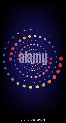 Vivid gradient dots forming a hypnotic spiral pattern on a dark background, modern abstract design, vector illustration Stock Vector