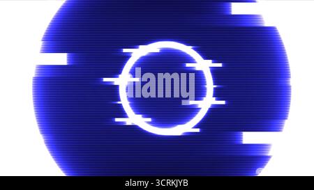 Abstract glowing circle frame with digital glitch effect in blue neon tones, modern futuristic background, vector illustration Stock Vector
