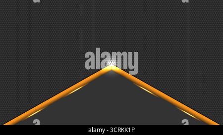 Abstract glowing golden triangle with light effect on a dark hexagonal textured background, vector illustration Stock Vector