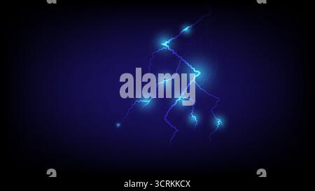 Bright glowing electric lightning bolt with neon blue light effect on dark background, perfect for energy or power design concepts, vector illustratio Stock Vector