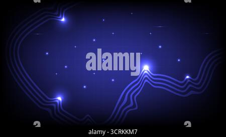 Futuristic abstract background featuring glowing wavy lines, star lights and deep blue gradient, ideal for technology or space themes, vector illustra Stock Vector