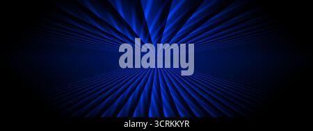 Abstract background central horizontal band dark blue separates mirrored sections light blue radiating lines. Lines converge toward center on both top Stock Photo