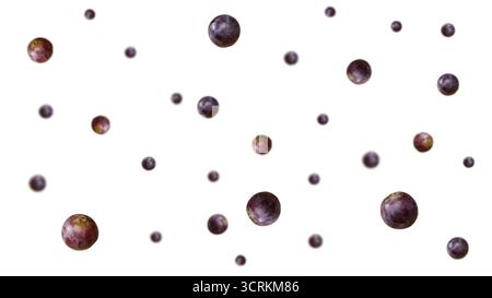 Big and small of Red Grapes Falling on a White Background with Clipping Path Stock Photo